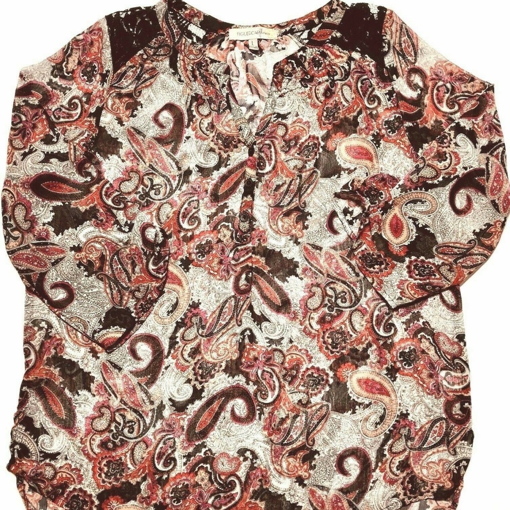 Figueroa & Flower  Sheer Blouse Red Black White